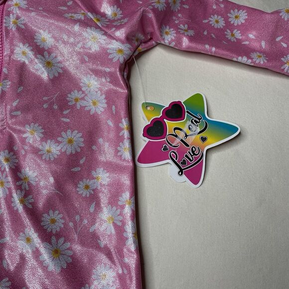 Real Love Baby Girls Shimmer Daisy Rashguard One Piece Pink Swimsuit 0-3 MO New - Picture 2 of 7